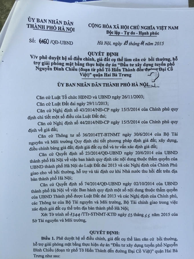 Quyết định 6160 của UBND TP Hà Nội.