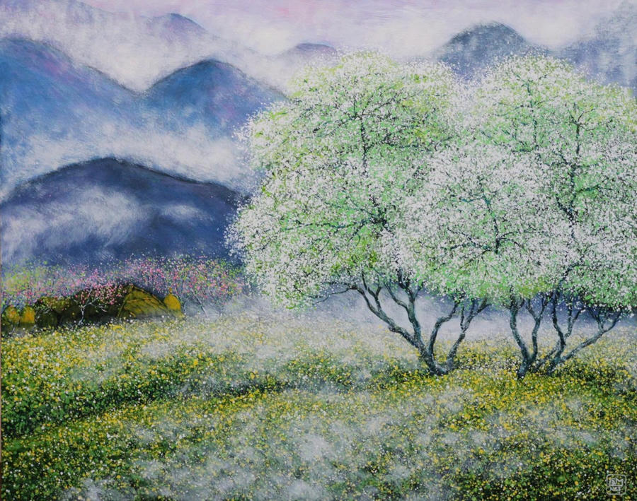 Mùa hoa – Acrylic trên toan; Tác giả: Nguyễn Lâm.