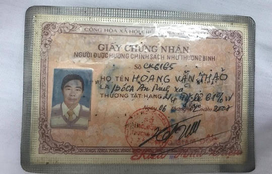 Giấy chứng nhận của ông Hoàng Văn Thảo. (Ảnh gia đình cung cấp).