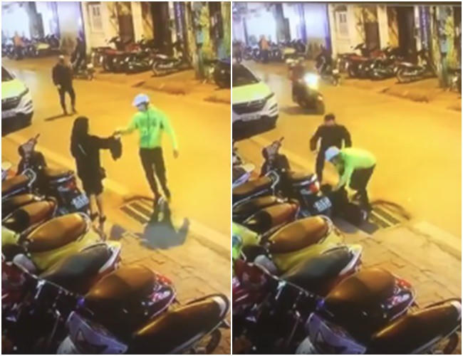 Cô gái trẻ bị thanh niên giả làm shipper hành hung ngay trên phố. Ảnh cắt từ clip