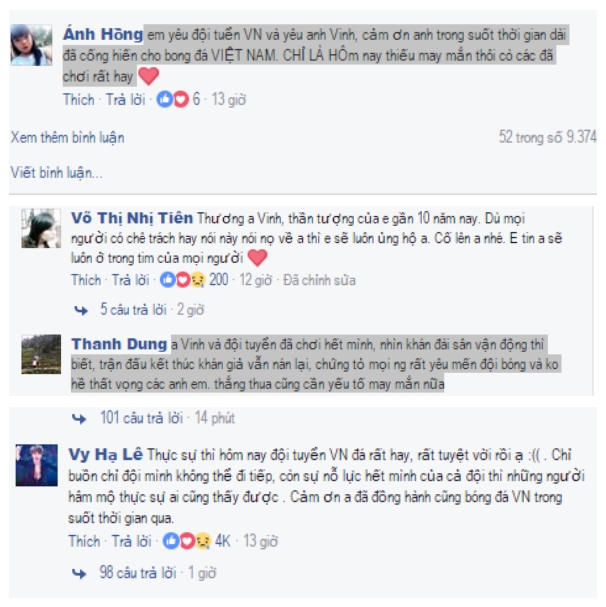 Người hâm mộ bày tỏ sự yêu mến dành cho Công Vinh (Ảnh: nguồn facebook)