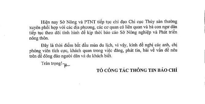 Thông báo của Tổ công tác báo chí TP Đà Nẵng khẳng định cá chết không phải do nhiễm độc.