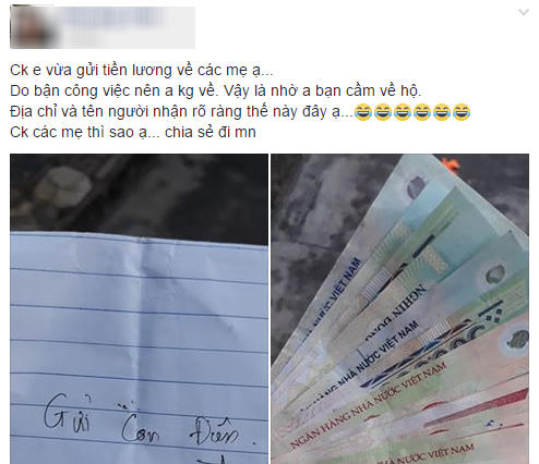 Chị vợ đăng đàn khoe chồng gửi cho mình lương cuối tháng còn ghi là "gửi con điên".