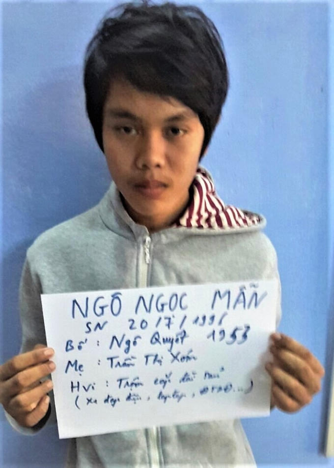 Đối tượng Ngô Ngọc Mẫn tại cơ quan Công an.