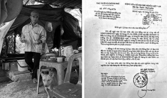 Cha mẹ uất ức đột tử trước các cuộc cưỡng chế chiếm đất, nhà bị đập, tài sản bị lấy, anh Lượm nay dựng lều sống cùng đàn chó bên bờ sông và văn bản chỉ đạo của TTg.