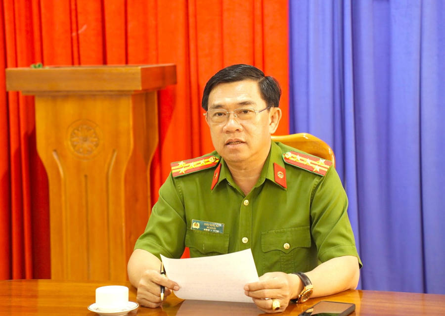 Đại tá Châu Quốc Huy phát biểu chỉ đạo điều tra vụ án.
