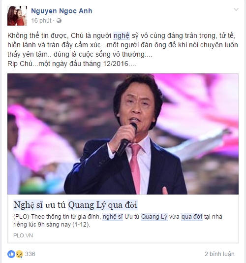 Nhiều cư dân mạng bất ngờ trước thông tin ca sĩ Quang Lý đột ngột qua đời.
