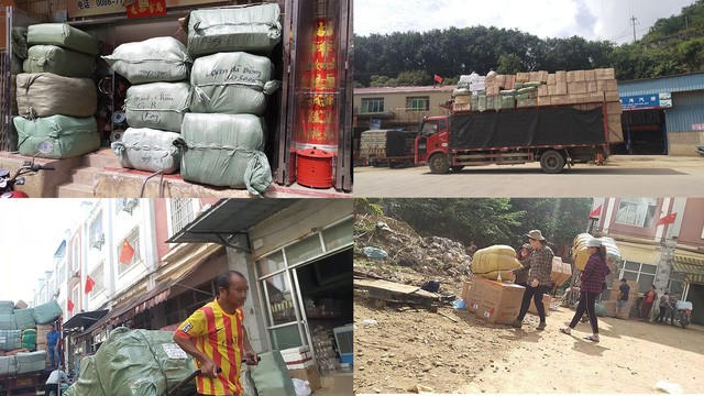 Hàng hóa sau khi đóng bao tại Lũng Vài (Trung Quốc) sẽ được vận chuyển đến khu vực ráp danh biên giới rồi “tuồn” sang Việt Nam bằng các đường mòn, lối mở. Ảnh Cao Tuân