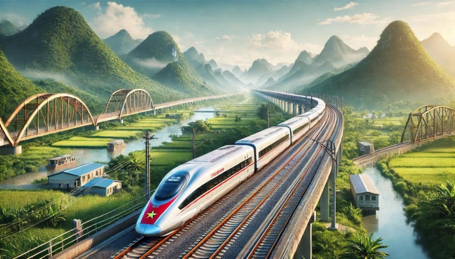 Tuyến đường sắt tốc độ cao Bắc-Nam được đề xuất đầu tư với chiều dài 1.541km, quy mô đường đôi, khổ 1.435mm, điện khí hóa, hạ tầng thiết kế với tốc độ 350km/h - Ảnh: Vẽ Al