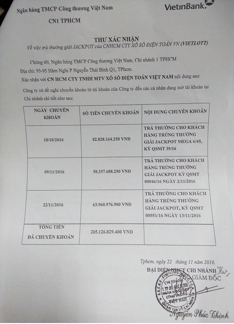 X&aacute;c nhận lệnh chuyển tiền từ ph&iacute;a VietinBank.