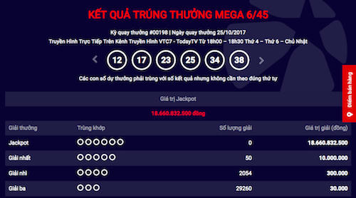 Kết quả xổ số Vietlott 25/10: giải Jackpot trị gi&aacute; hơn 18 tỷ đồng đi t&igrave;m người chơi may mắn