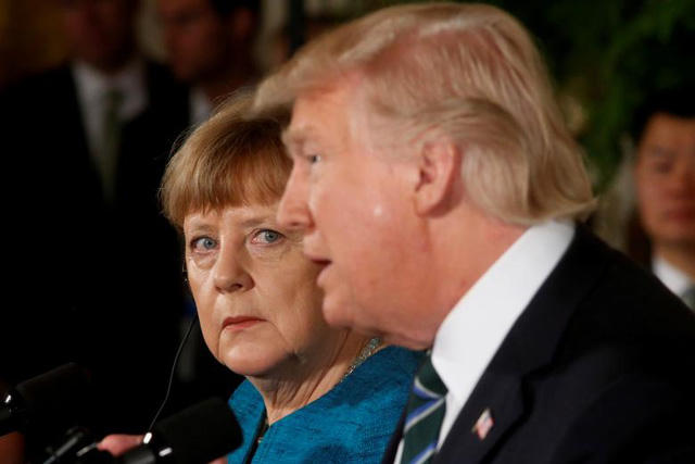 Tổng thống Trump và Thủ tướng Đức Angela Merkel tham dự họp báo chung tại Cánh Đông của Nhà Trắng trong chuyến thăm chính thức của nhà lãnh đạo Đức tới Mỹ hồi tháng 3.