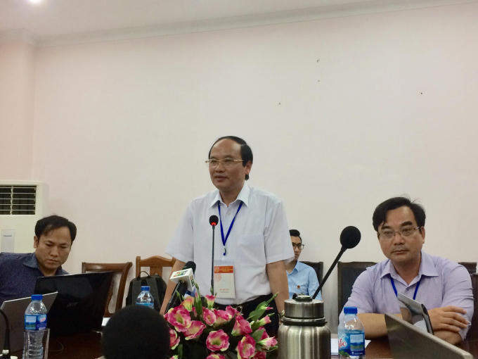 Ông Hà Kế San - Trưởng BTC Giỗ Tổ Hùng Vương 2018 phát biểu tại buổi gặp mặt báo chí chiều ngày 24/4.