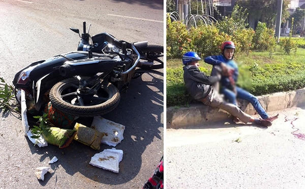 Nạn nh&acirc;n c&ugrave;ng chiếc xe m&aacute;y sau tai nạn. Ảnh: Kane Phạm.