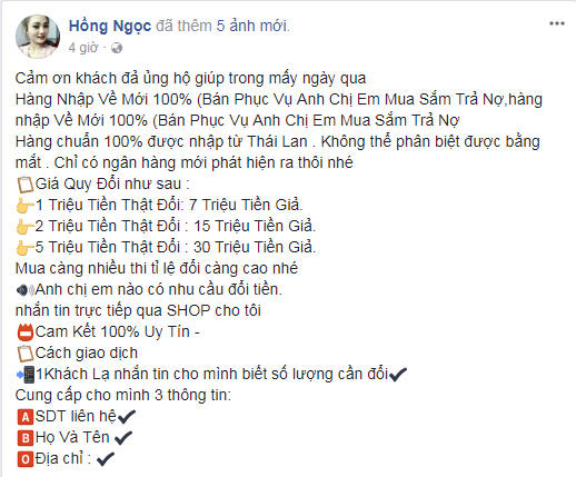 Lời quảng cáo từ tài khoản Facebook Hồng Ngọc. Ảnh: Chụp từ màn hình.