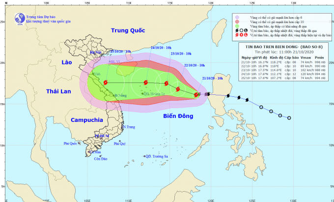 Vị trí cơn bão số 8 trên Biển Đông. Ảnh: Trung tâm dự báo khí tượng thủy văn quốc gia.