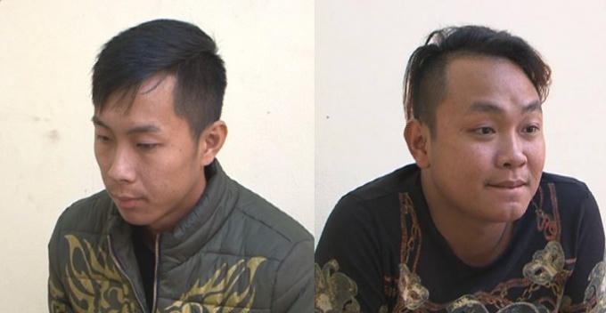 Hai đối tượng Hải (bìa trái), và Đức (bìa phải) bị lực lượng chức năng bắt giữ.
