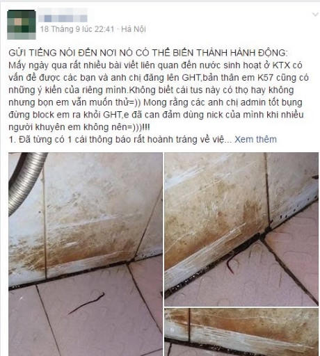 Các bạn sinh viên liên tục phản ánh về tình trạng nước bẩn tại KTX.