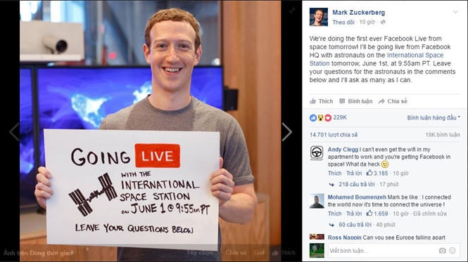Facebook sẽ lần đầu tiên tổ chức sự kiện truyền hình trực tiếp từ vũ trụ.