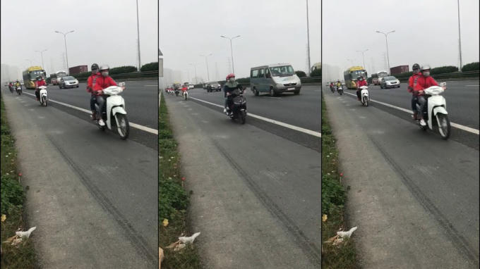 Đoàn xe máy nối đuôi nhau trên cao tốc.