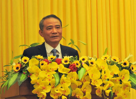 Tân Bí thư Thành ủy Đà Nẵng Trương Quang Nghĩa phát biểu tại buổi công bố quyết định. Ảnh: Đình Thiên