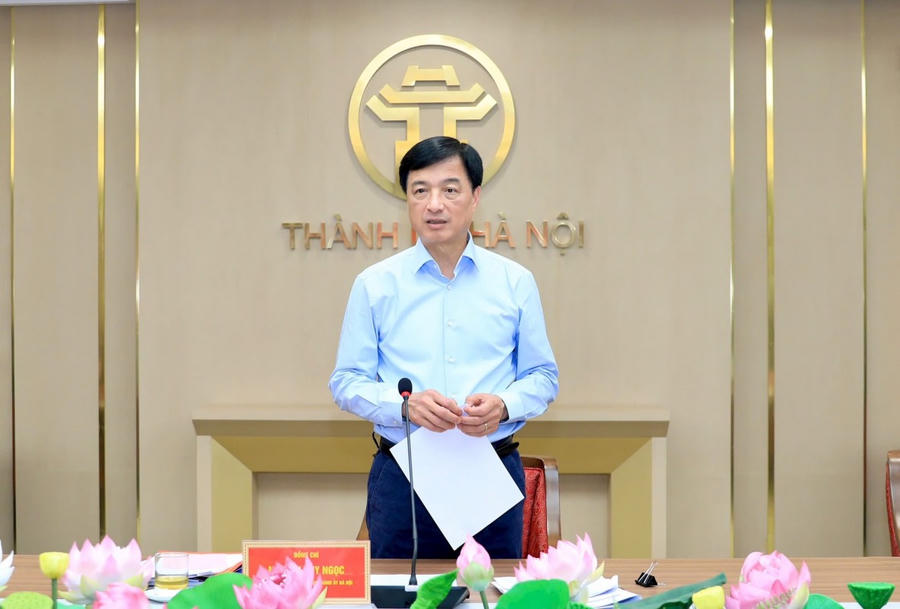 Bí thư Thành ủy Hà Nội Nguyễn Duy Ngọc phát biểu kết luận buổi làm việc.