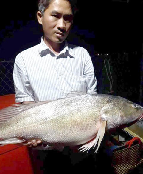 Anh Lợi bên con cá được cho là sủ vàng nặng 8 kg (ảnh do nhân vật cung cấp)