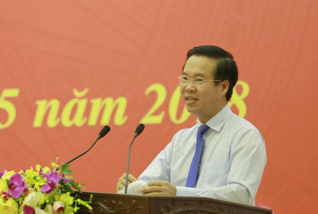 Ông Võ Văn Thưởng, Ủy viên Bộ Chính trị, Trưởng ban Tuyên giáo Trung ương phát biểu tại hội nghị.