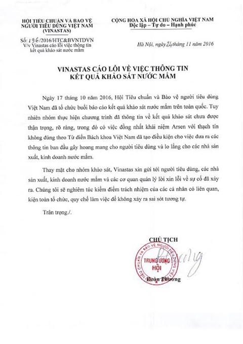 Công văn cáo lỗi của Vinastas