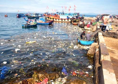 Tàu cá xả thải xuống cảng cá gây ô nhiễm môi trường nghiêm trọng.
