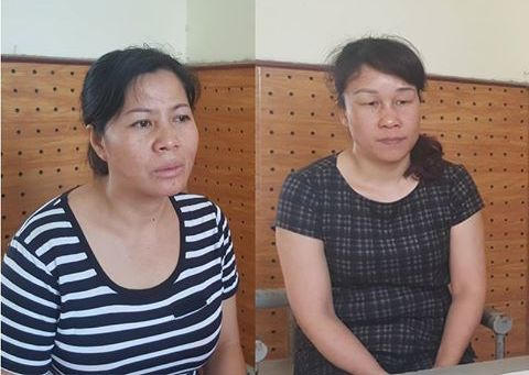 Đối tượng Linh và Hoa tại cơ quan công an.