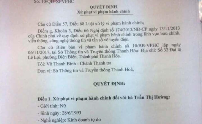 Quyết định xử phạt hành vi đăng tải thông tin bịa đặt vụ bắt cóc trẻ em.