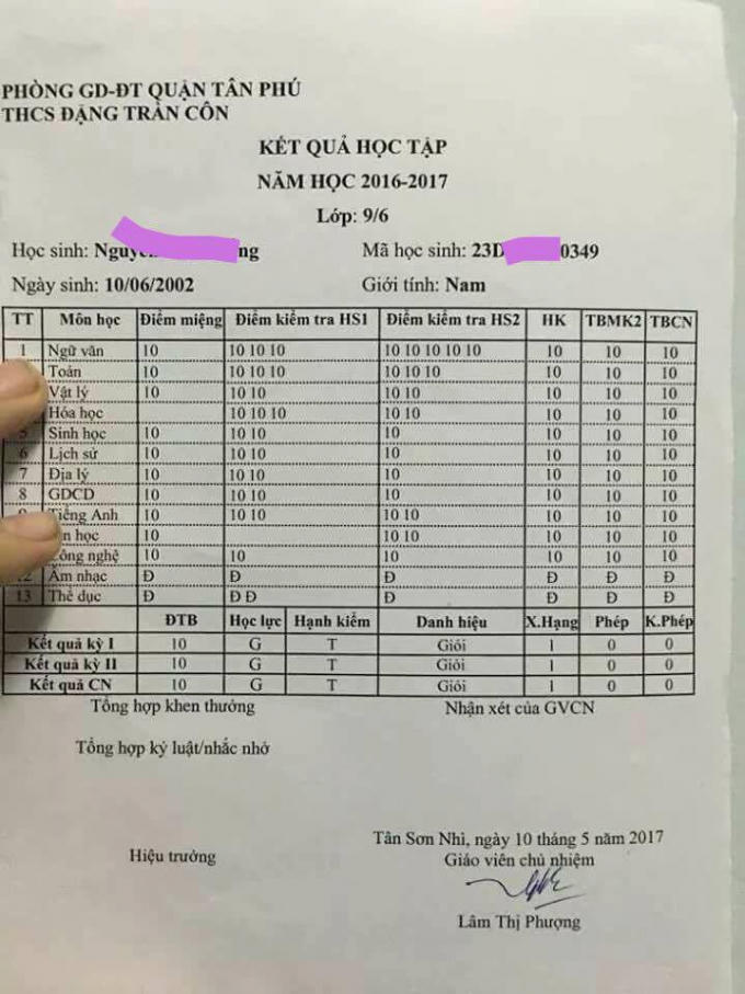 Bảng điểm toàn 10 được chia sẻ trên mạng xã hội Facebook những ngày qua.