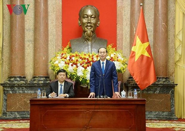 Chủ tịch nước Trần Đại Quang phát biểu tại buổi gặp mặt. (ảnh: Vov.vn).