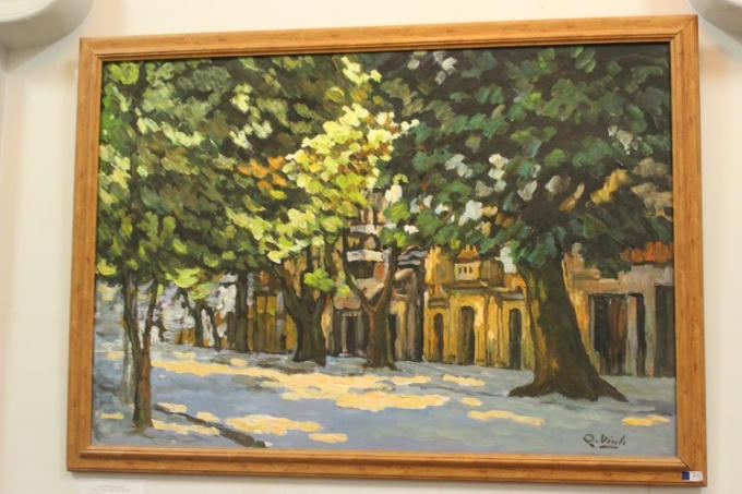 Tác phẩm "Đình Hoàng Cót Hà Nội" tranh sơn dầu tác giả Nguyễn Quang Vinh.