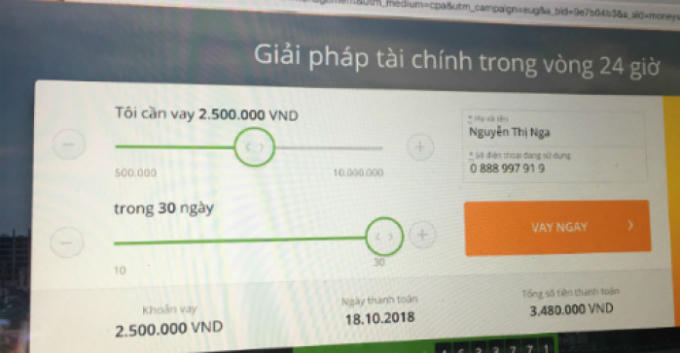 Một trong những website cho vay trực tuyến. (Ảnh chụp màn hình)