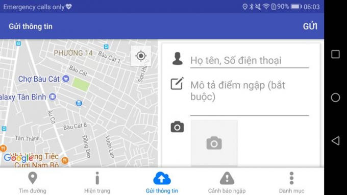 Ngoài ra, người dân có thể gửi thông tin, hình ảnh về điểm ngập về cho đơn vị quản lý.