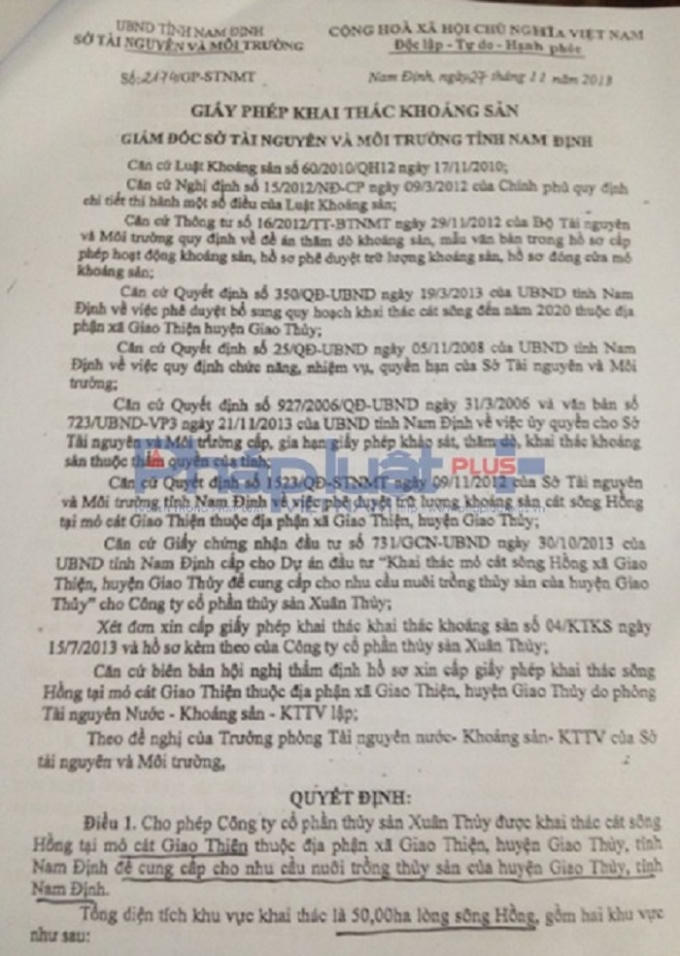 Điều 1 của Giấy phép khai thác khoáng sản số 2174/GP-STNMT quy định tọa độ, diện tích, mức sâu, trữ lượng, công suất được phép khai thác.