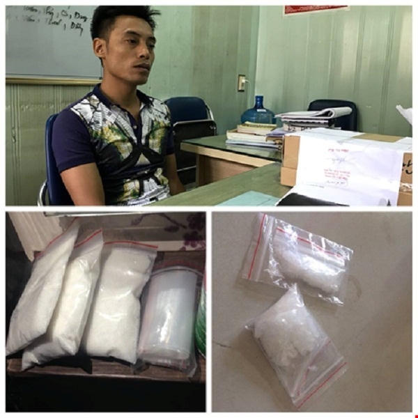 Trần Văn Cường cùng tang vật tại cơ quan điều tra. Ảnh cơ quan chức năng cung cấp.