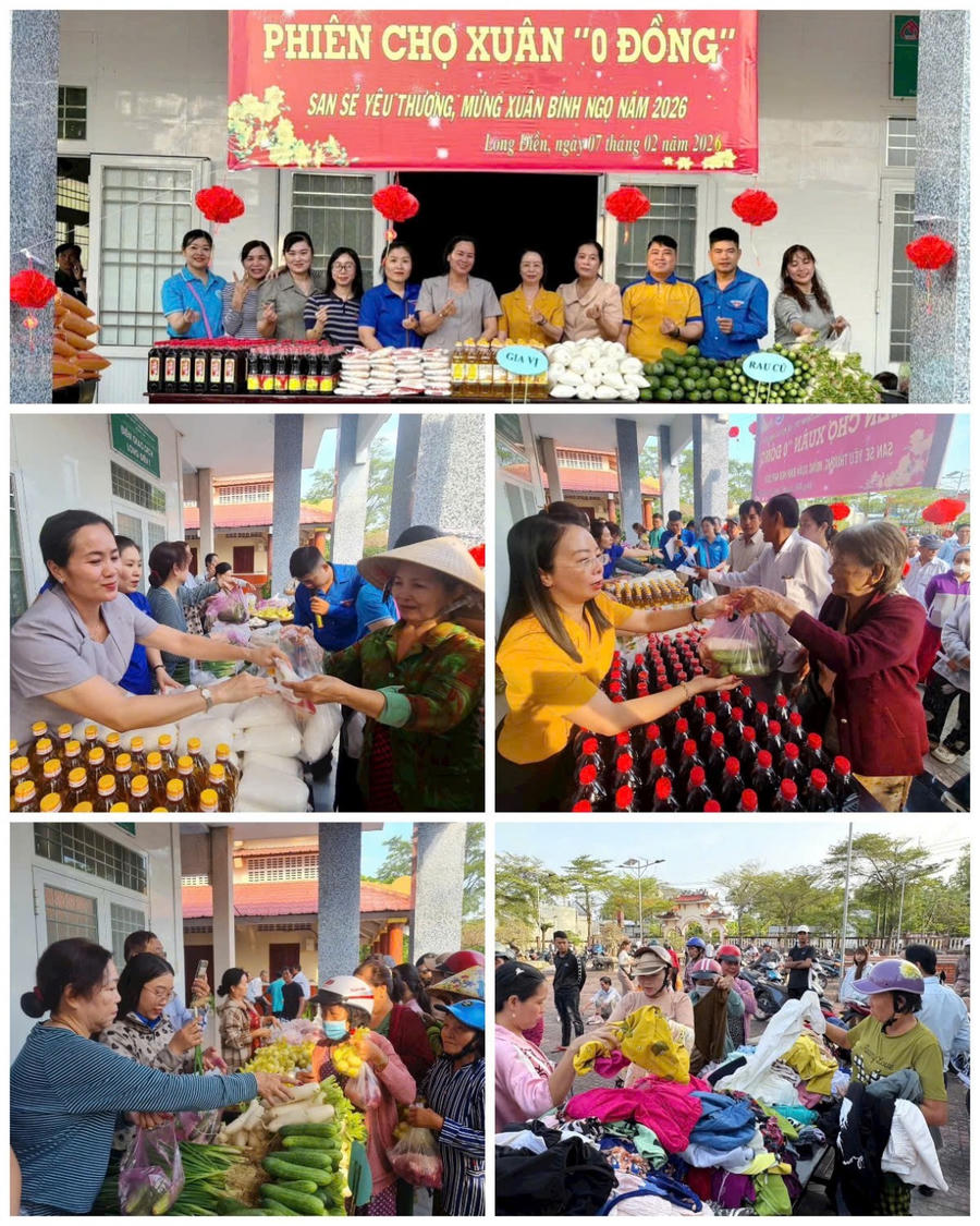 Gian hàng “0 đồng” do Ủy ban MTTQ Việt Nam xã và các tổ chức chính trị – xã hội xã Long Điền tổ chức thu hút đông đảo người dân đến lựa chọn các nhu yếu phẩm thiết yếu, góp phần chăm lo đời sống dịp Tết.