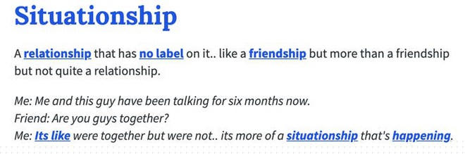 Định nghĩa về mối quan hệ Situationship theo Urban Dictionary (Ảnh: Urban Dictionary).