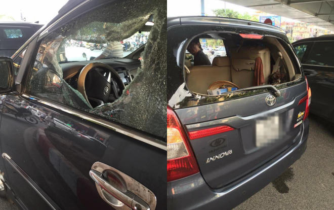 Hình ảnh chiếc xe bị đập phá.