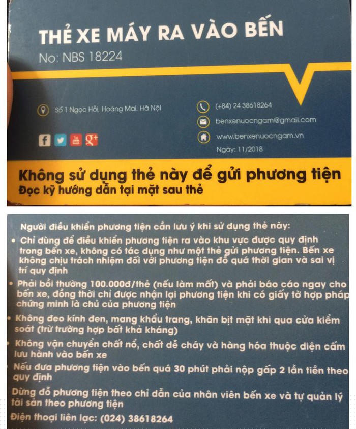 Thẻ vàng đối với các xe ra vào bến chở hành lý, hàng hoá.