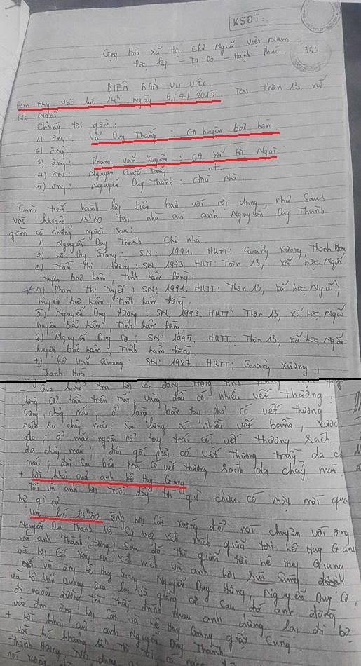 Biên bản của Công an huyện Bảo Lâm và Công an xã Lộc Ngãi lập lúc 14h, nhưng sự việc xảy ra lúc 14h30. Có nghĩa biên bản lập trước khi sự việc xảy ra. Liệu có sự giàn dựng, làm giả chứng cứ?