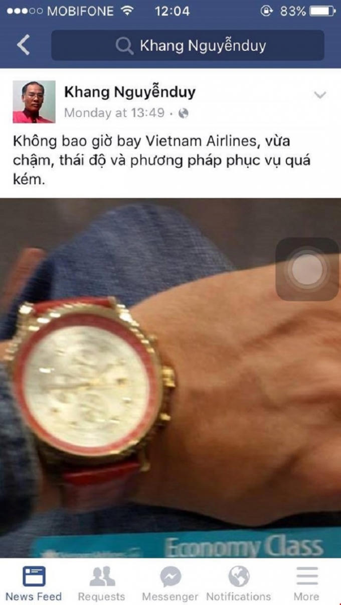 Khách hàng bức xúc về chất lượng dịch vụ của  hãng hàng không VN Airlines.