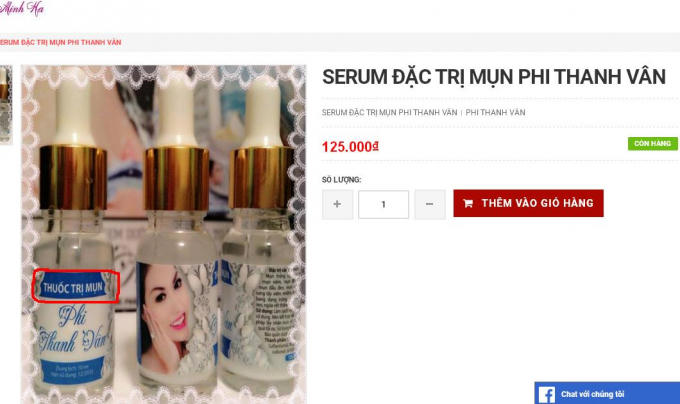 Dung dịch trị mụn Phi Thanh Vân quảng cáo là thuốc trị mụn, dễ gây nhầm lẫn cho người tiêu dùng.