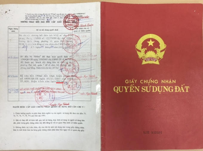 Sổ đỏ của bà Dung được VP ĐKĐĐ quận 7 cập nhật biến động nhưng còn nhiều thiếu sót?