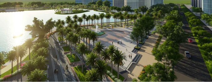 Công viên được thiết kế theo phong cách sân golf cao cấp, tạo nên điểm nhấn sang trọng nhưng gần gũi với môi trường, cảnh quan.