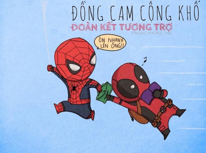 Spiderman cùng Deadpool “Đoàn kết tương trợ”. Nhân vật The Flash trong phim chạy rất nhanh dể giải cứu thế giới, phải chăng ý đồ của bức ảnh thú vị này cũng muốn sinh viên K32 hãy nhanh tay nhanh mắt để hoàn thiện bài thi một cách trọn vẹn nhất.