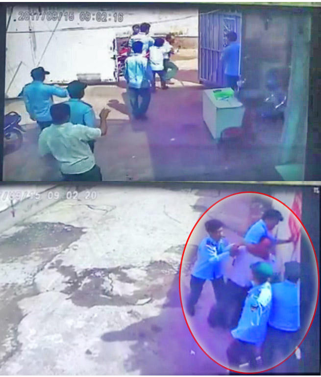 Nhóm người của ông Hưng  kẹt cổ, đẩy, “cưỡng chế” người nhà bà Kim Hường ra khỏi căn nhà 175/9 Nguyễn Cửu Vân, P17, Q. Bình Thạnh được camera an ninh ghi lại vào lúc 9h02” ngày 15/9/2017.